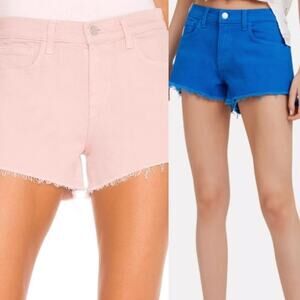 NWT L’AGENCE Audery Denim Shorts Pink & Blue Raw Hem Cut Off Bundle Size 25
